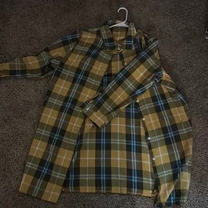 Oversized, long, yellow button up flannel